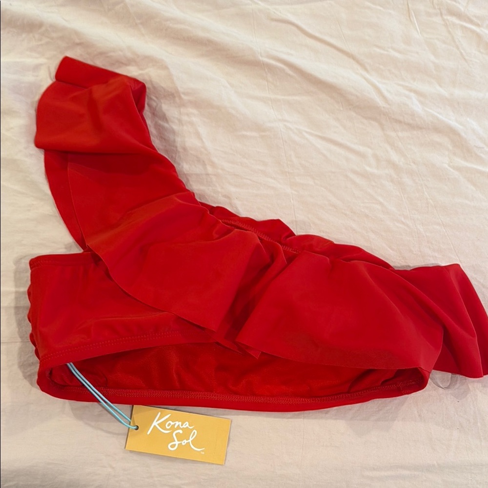 Kona Sol Red One-Shoulder Bikini Top